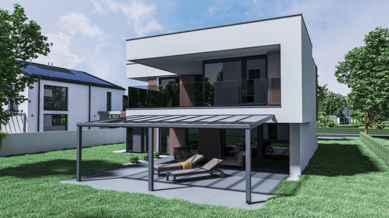 Terrassenüberdachung aus Aluminium mit Glas