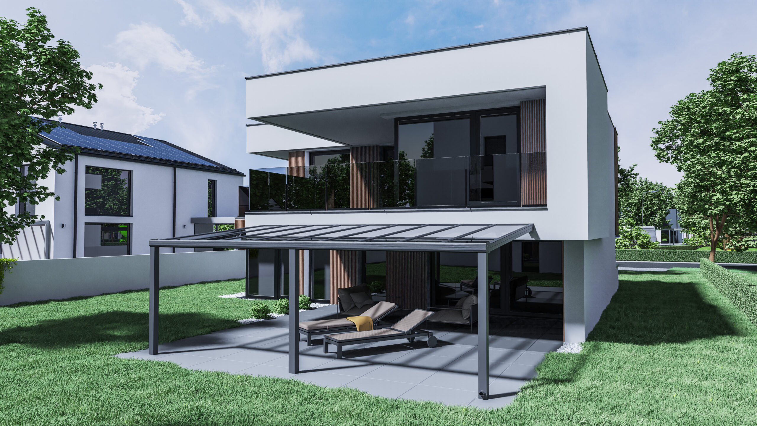 Terrassenüberdachung aus Aluminium mit Glas